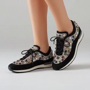 Vaneli Sport multicolored rhinestones embellished jewels suede shoes sz 7.5